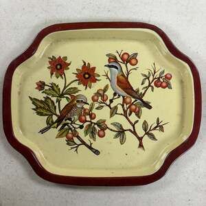 Vintage Mid Century Alfred E. Knobler Alcohol Proof Bird & Floral Metal Tray